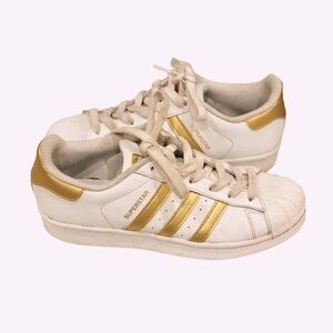 Adidas Superstar White Gold Leather Sneakers Shoes Mens 5